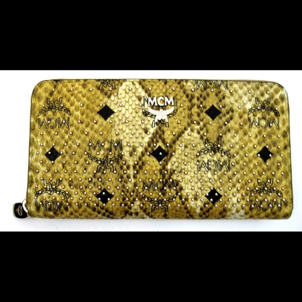 MCM Yellow Python Studded Continental Wallet